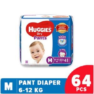 Huggies Medium Pants System Baby Diapers 64 Pcs, 6-12kg, Made in Malaysia