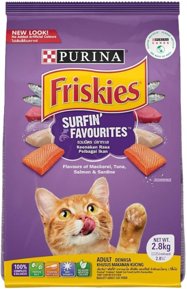 Purina FRISKIES Surfin Favourites Adult Cat Food with Mackerel, Tuna, Salmon & Sardine Flavours, 2.8kg
